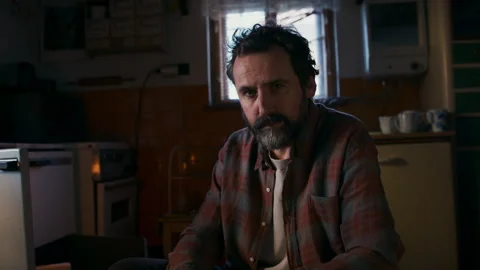 Portrait of poor mature man with empty wallet indoors at home, poverty concept. Stock Footage 150903079