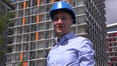 Portrait of positive successful real estate businessman outdoors show thumbs up Stock Footage