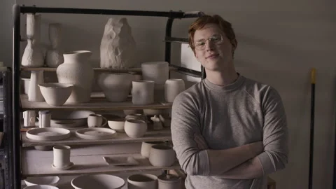 Portrait of potter in studio Stock Footage 235467154
