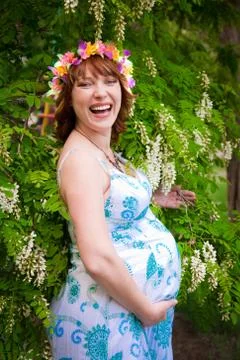 Portrait of pregnant woman outdoor Stock Photos