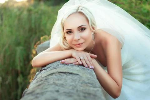 Portrait of pretty bride looking at camera Stock Photos