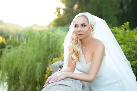 Portrait of pretty bride looking at camera Stock Photos