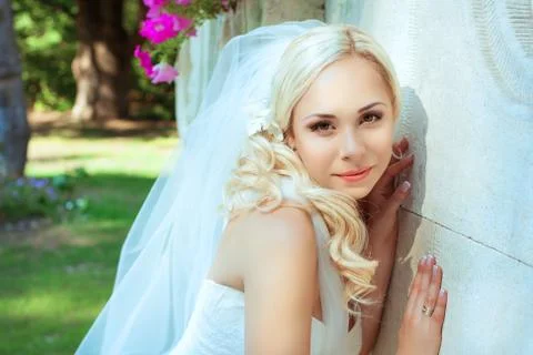 Portrait of pretty bride looking at camera Stock Photos