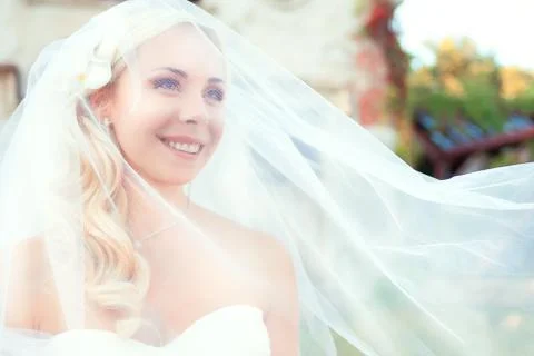 Portrait of pretty bride looking at camera Stock Photos