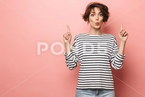 Portrait of a pretty brunette girl wearing casual clothing Stock Photos
