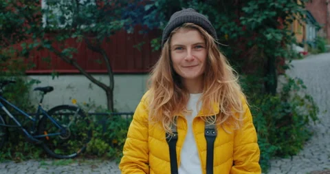 Portrait of pretty millennial with analog camera Stock Footage 139439862