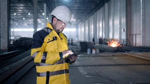 Portrait of Professional Heavy Industry Engineer / Worker Wearing Safety Uniform Stock Footage 127945202