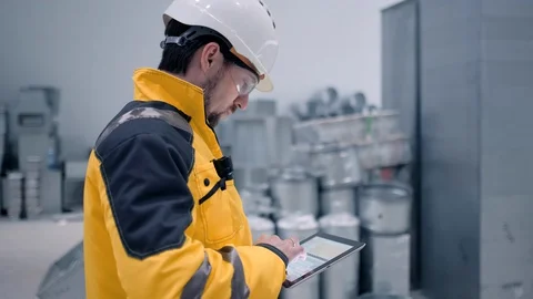 Portrait of Professional Heavy Industry Engineer / Worker Wearing Safety Uniform Stock Footage 127946633