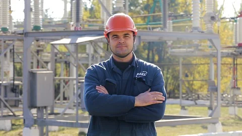 Portrait of a professional heavy industry engineer worker wearing a safety Video stock 128043773