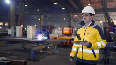 Portrait of Professional Heavy Industry Engineer . Worker Wearing Safety Uniform Stock Footage 237554844