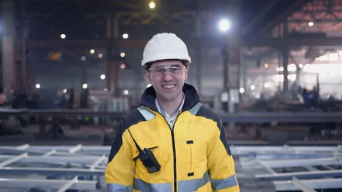 Portrait of Professional Heavy Industry Engineer . Worker Wearing Safety Uniform Stock Footage 237555928