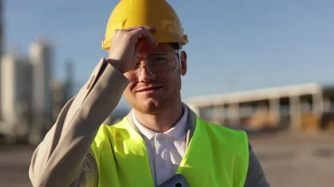Portrait of Professional Heavy Industry Engineer, Worker Wearing Safety Uniform Stock Footage 237939135