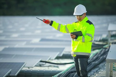 Portrait of professional man engineer working checking the panel 스톡 사진