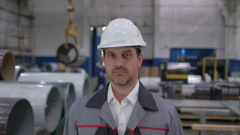 Portrait of professional worker engineer man in hard hat, engineering Stock Footage 156233949