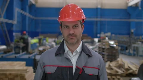 Portrait of professional worker engineer man in hard hat, engineering Stock Footage 156235850