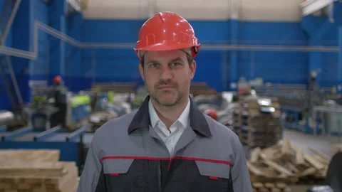 Portrait of professional worker engineer man in hard hat, engineering Stock Footage 156235943