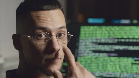 Portrait of Programmer Coding at Night Stock Footage 259158187