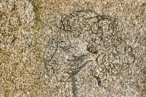 Portrait of Pushkin on the stone Stock Photos