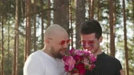 Portrait Of Queer Couple Happy Together. Gay Wedding Concept. Two Men With Stock Footage