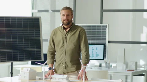 Portrait of Renewable Energy Developer during Workday Stock Footage 230106555