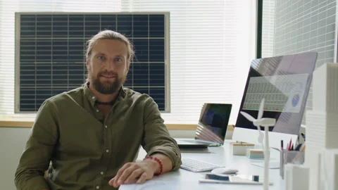 Portrait of Renewable Energy Developer at Office Workplace Video stock 230104082