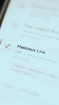 Portrait risk analysis labels a URL as a malicious link because it is Stock Photos