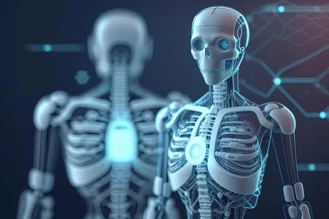 Portrait of a robot front, back Stock Illustration