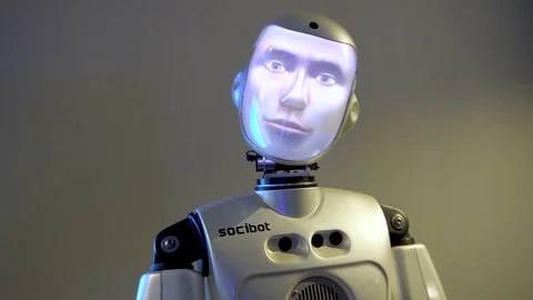 Portrait of Robot Humanoid Talking Stock Footage 76272685