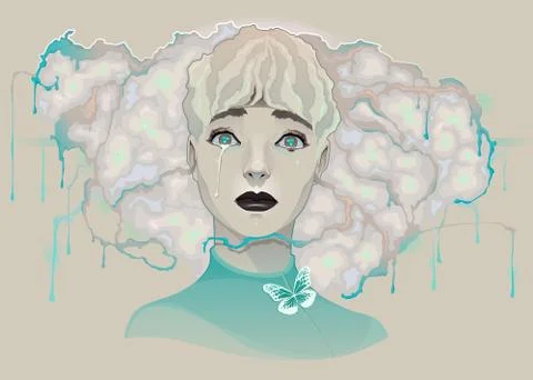 Portrait of a sad crying lady Stock Illustration