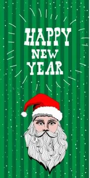 Portrait of Santa Claus head. Vector hand drawn Stock Illustration