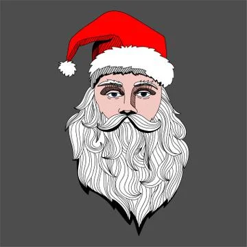 Portrait of Santa Claus head. Vector hand drawn Stock Illustration