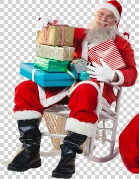 Portrait of Santa Claus holding stack of Christmas presents Stock Illustration
