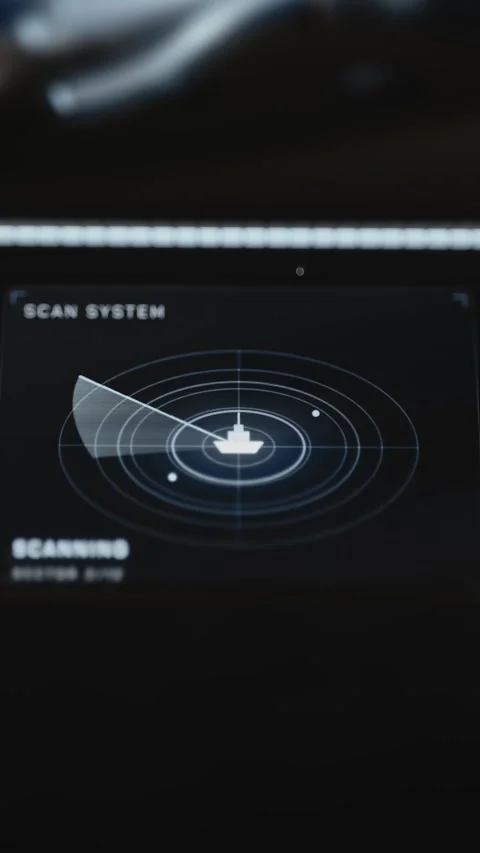 Portrait scan system uses a rotating radar beam around a central vessel icon Stock Footage 342483179