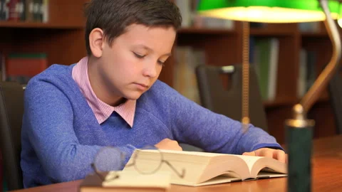 Portrait of schoolboy doing their homework and sleeping on the book Stock Footage 96925989