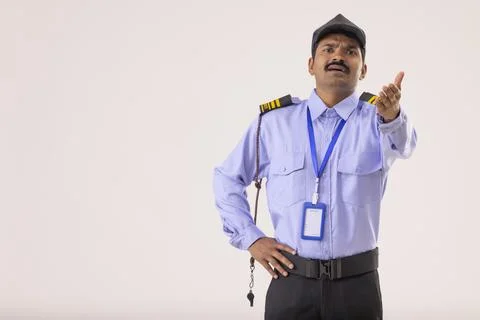 Portrait of Security guard objecting to something Stock Photos