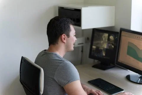 Portrait of security system operator portrait of security system operator ... Foto stock