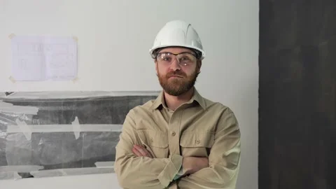 Portrait of a self-confident foreman or installer. Video stock 235542339