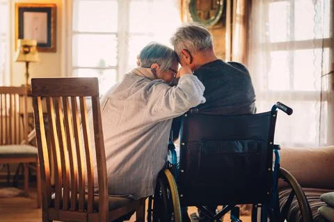 Portrait of senior couple in love having rest together at home. Elderly people Stock Photos