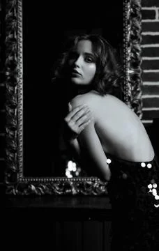 Portrait of sensual model at studio with shadows Fotos Stock