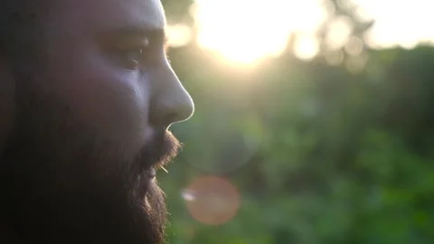 Portrait of a serious bearded man thinking of something Stock Footage 108061995