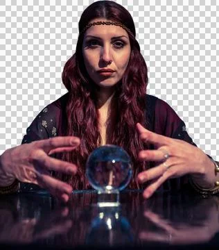 Portrait of serious fortune teller using crystal ball 스톡 사진