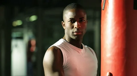 Portrait of a serious Thai Boxer Stock Footage 1094558