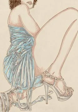 Portrait of a sexy with braid and blue eyes dancing Illustrazione stock