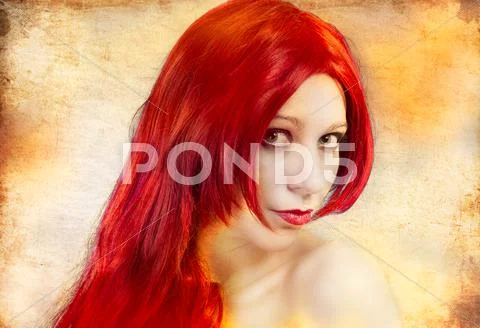 Portrait, sexy woman with latex gloves over orange background Stock Photos