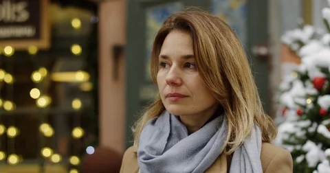 Portrait shot of the beautiful middle aged woman in casual style looking to the Stock Footage 83222838
