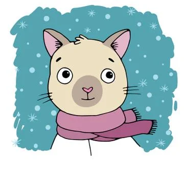 Portrait of a Siamese cat. Winter. Stock Illustration