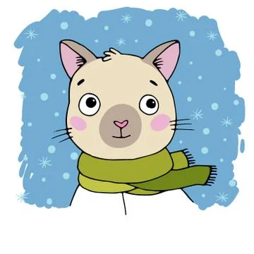 Portrait of a Siamese cat. Winter Stock Illustration