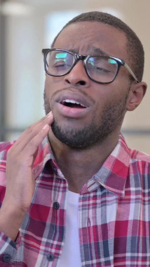 Portrait of Sick African Man having Toothache, Vertical Video Stock Footage 340041026