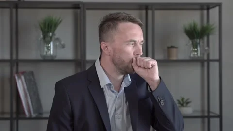 Portrait of Sick Man Coughing Video stock 133368405