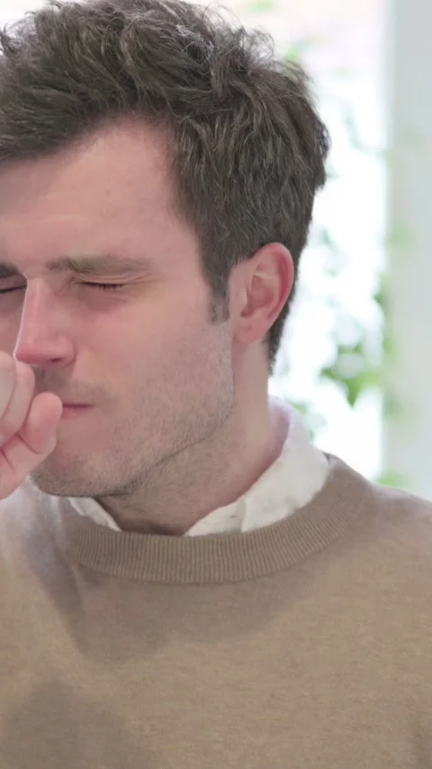 Portrait of Sick Man Coughing, Vertical Video Stockbeeldmateriaal 337350990